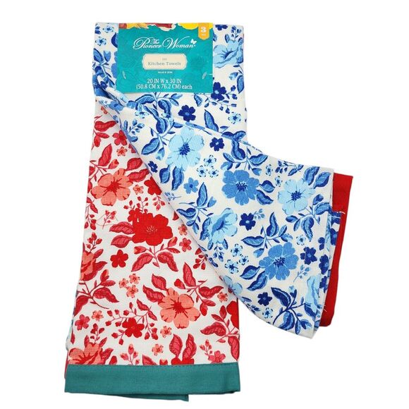 The Pioneer Women Floral Multicolor Cotton Kitchen Towel‎ Set 3pc  20x30in - Picture 14 of 16
